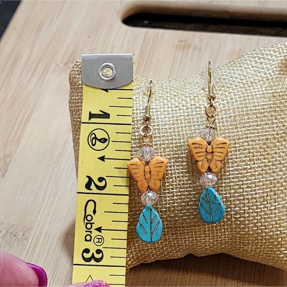Handmade jeweled butterfly and leaf‎ dangle earrings new!! - Picture 4 of 4